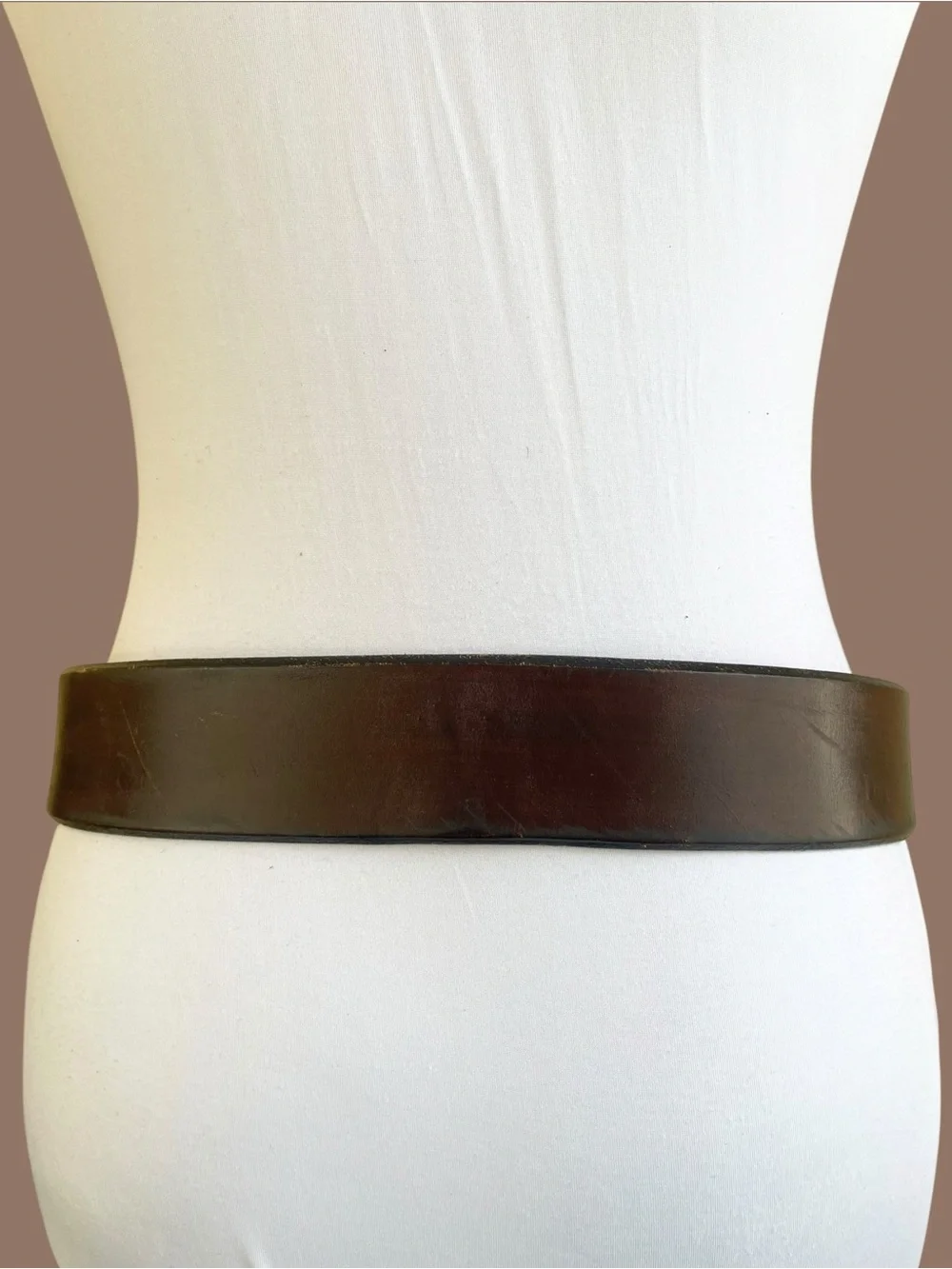 Vintage Brown Leather Double-Prong Belt Wide Waist Boho 90s Size S/M